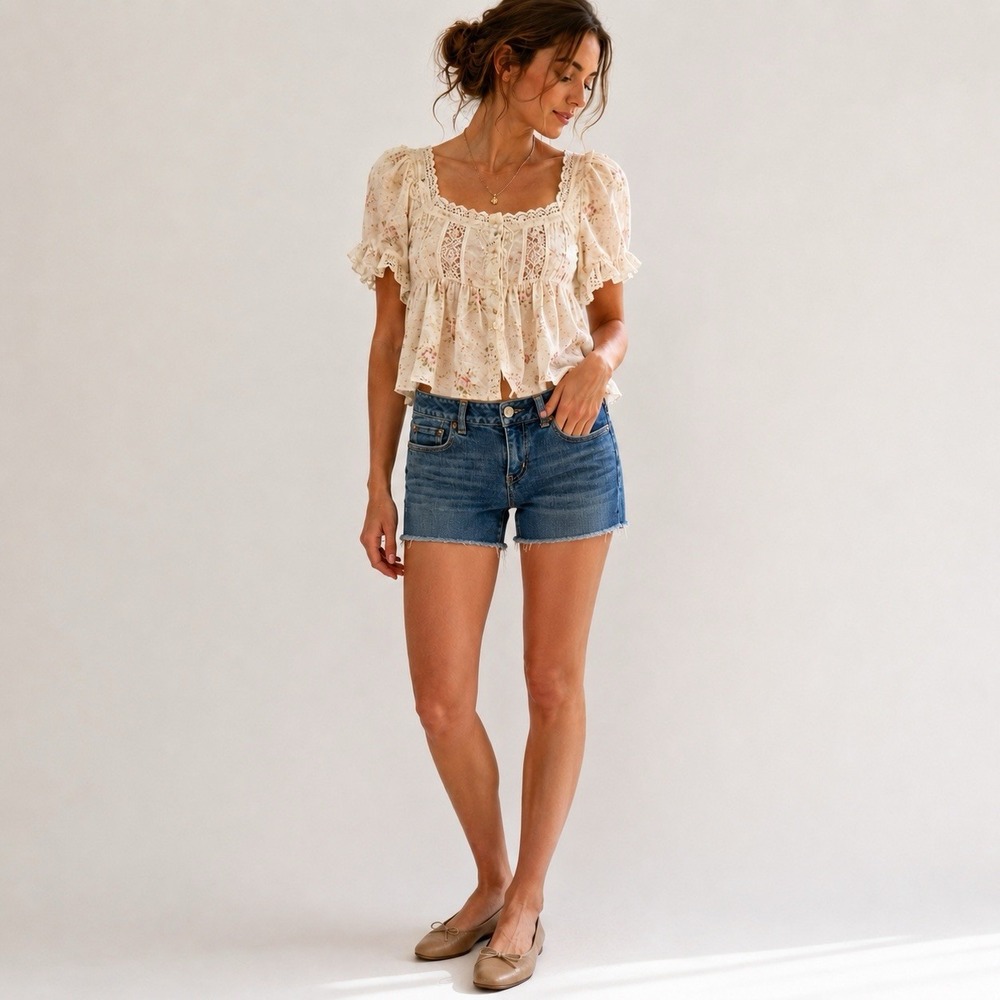 American Eagle Mini Denim Shorts Size 6 Blue Low Rise Y2K Frayed Raw Hem Casual
